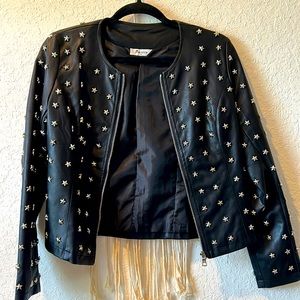 Leather Jacket Black with stars size small beautiful worn once